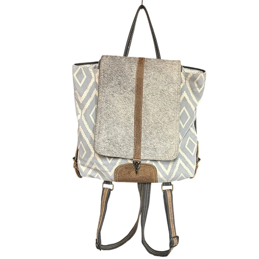 Myra Bag Women's Artist's Impression Upcycled Canvas & Leather Backpack One Size